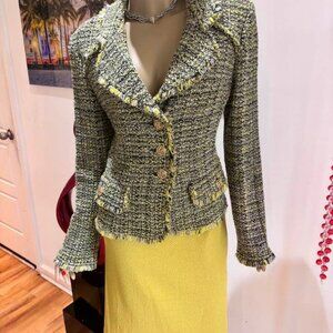 St John skirt suit pastel lemon yellow green chartreuse 10 Medium